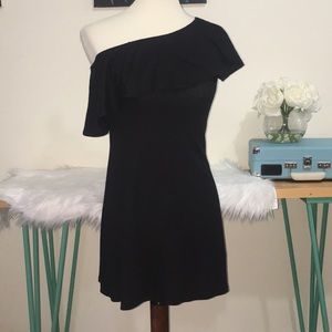 One Shoulder Black Ribbed Dress * Size Small * HOT